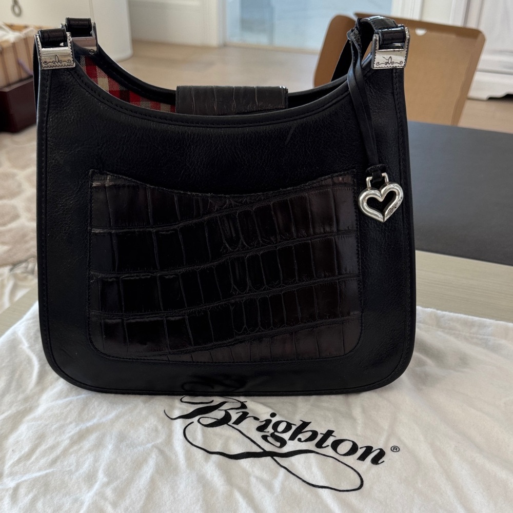 Brighton Black Croc-Embossed Shoulder Bag